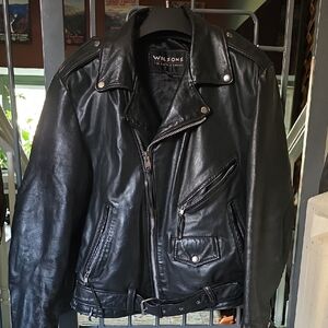 Wilson Black Leather Motorcycle Bomber Jacket